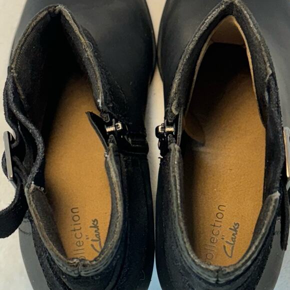 Clarks Adreena Show Black Leather Side Zip Buckle Comfort Ankle Bootie Women 6 - Picture 11 of 13